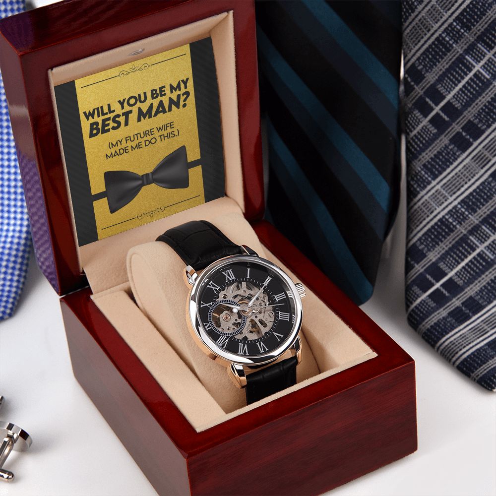 Best Man Wedding Men's Openwork Watch with Lighted Gift Box-[Heartfelt Family Gift]