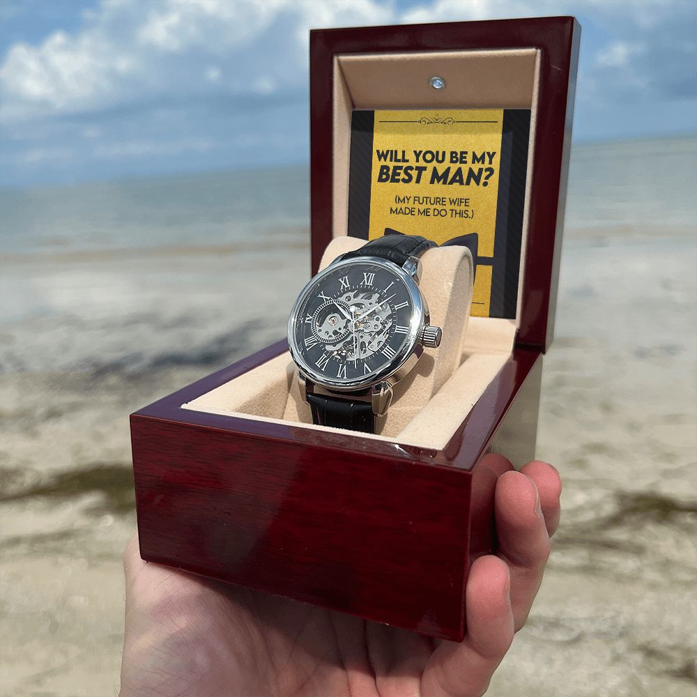 Best Man Wedding Men's Openwork Watch with Lighted Gift Box-[Heartfelt Family Gift]