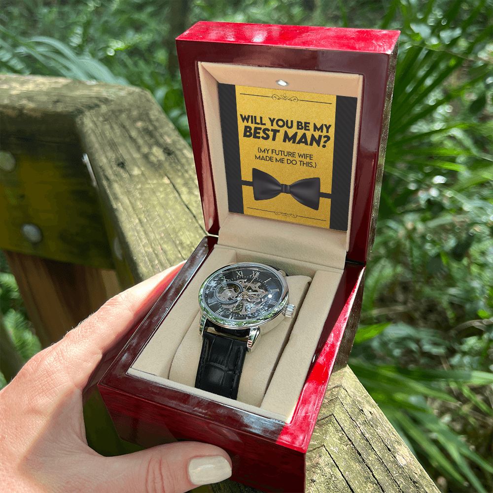 Best Man Wedding Men's Openwork Watch with Lighted Gift Box-[Heartfelt Family Gift]