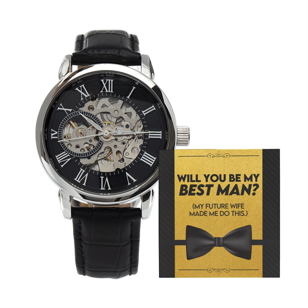 Best Man Wedding Men's Openwork Watch with Lighted Gift Box-[Heartfelt Family Gift]