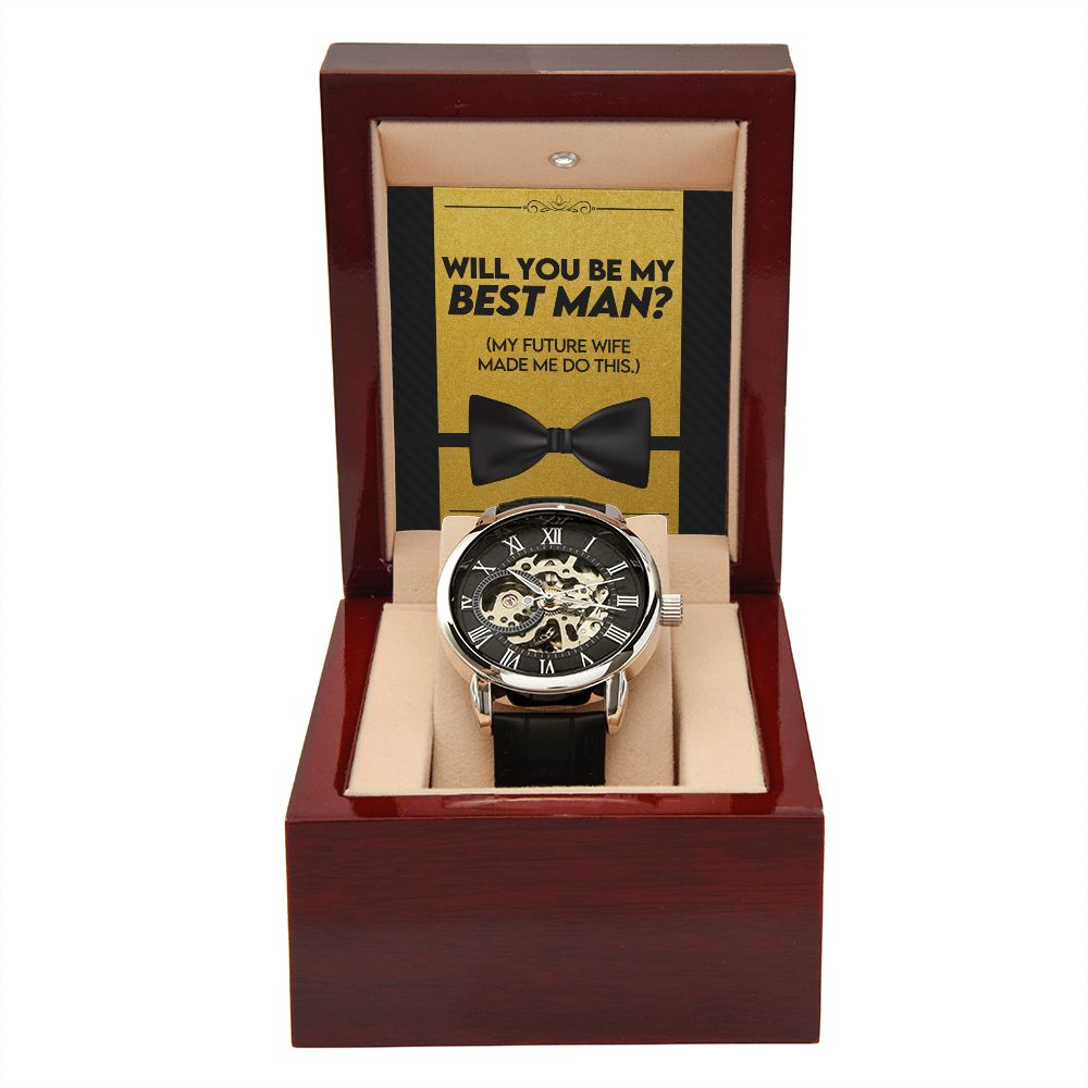 Best Man Wedding Men's Openwork Watch with Lighted Gift Box-[Heartfelt Family Gift]