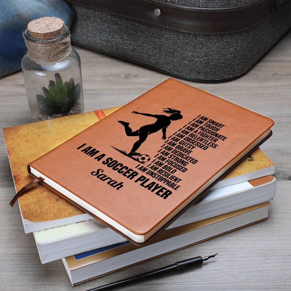 Personalized Soccer Player Affirmation Journal, Vegan Leather Cover, Empowering Gift, Custom Name, Motivation Notebook