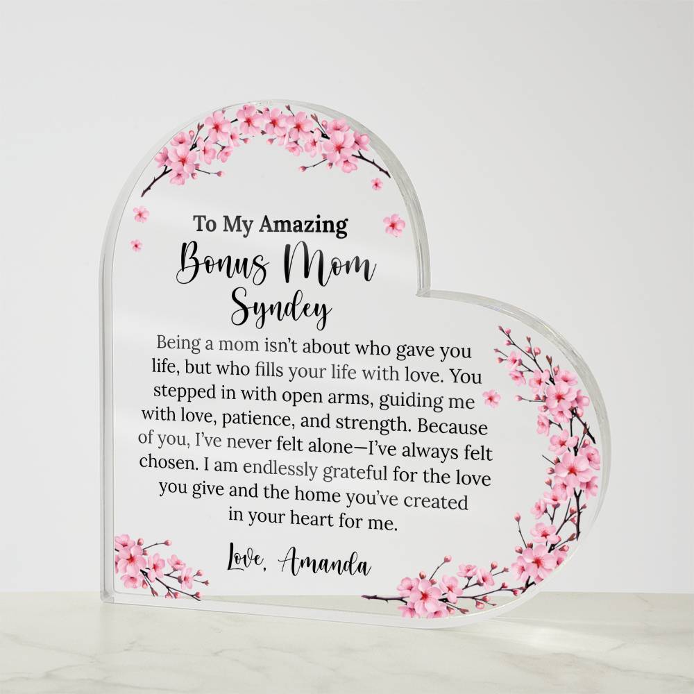 Personalized Bonus Mom Heart Plaque