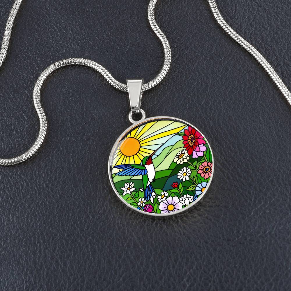 Hummingbird Necklace, Floral Pendant, Gift for Nature Lovers, Vibrant Jewelry, Artistic Necklace, Summer Accessory, Nature Inspired Necklace