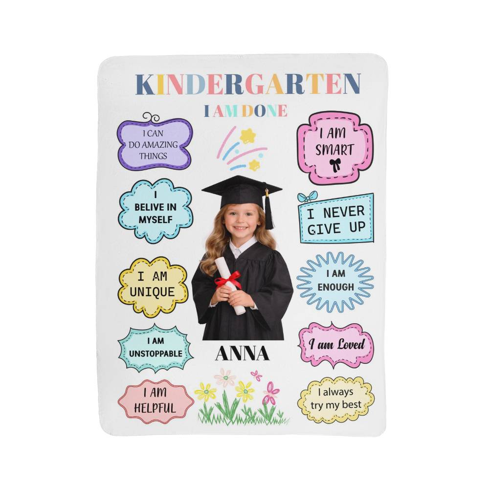 Personalized Kindergarten Graduation Photo Affirmation Blanket