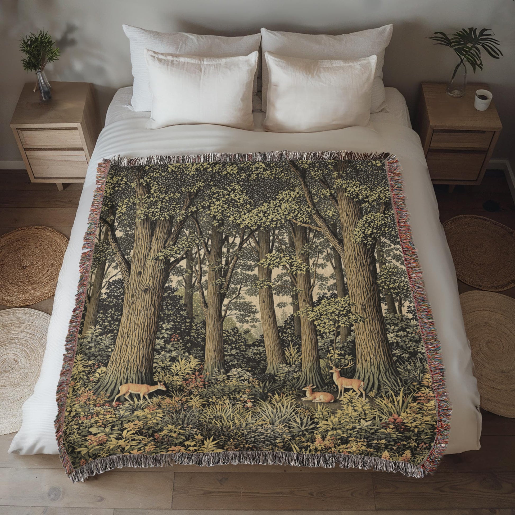 Forestcore Deer Woven Cotton Throw-[Heartfelt Family Gift]