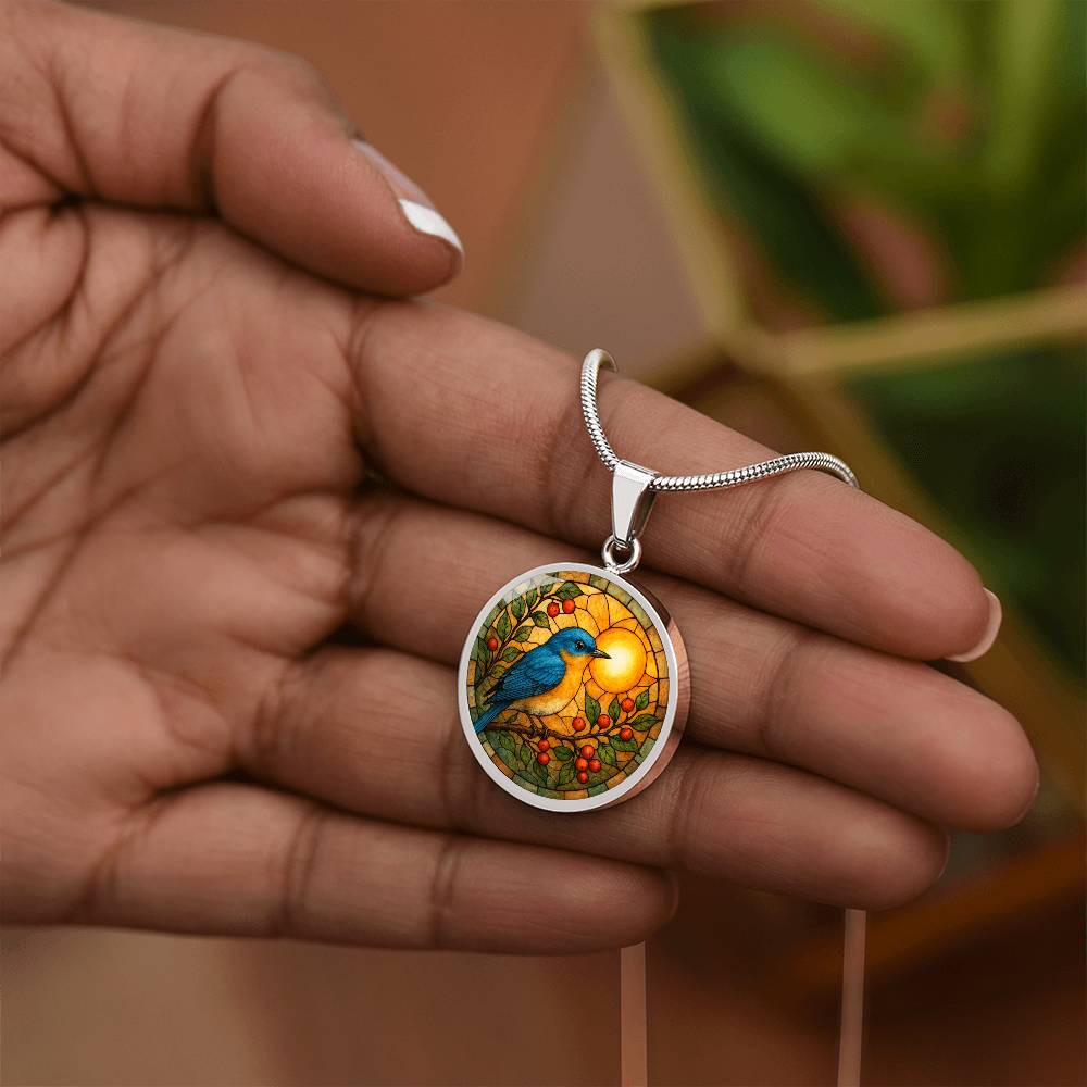 Bluebird Floral Necklace with Engraving