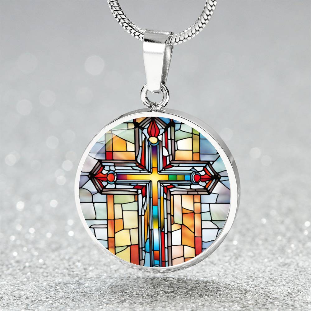 Stained Glass Cross Pendant Necklace