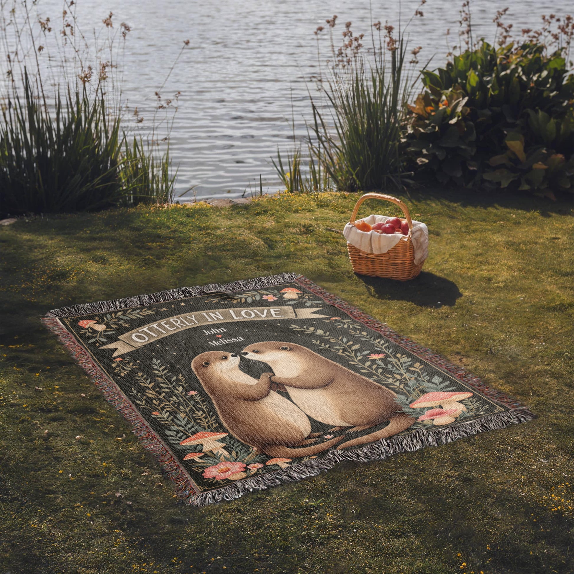 Otterly In Love Couple Otter Woven Blanket-[Heartfelt Family Gift]