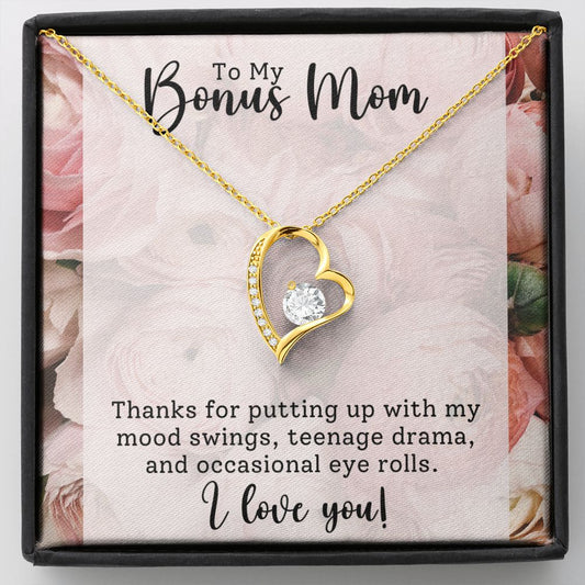 Bonus Mom -Thank You - Forever Love Heart Necklace Gift for Stepmother-[Heartfelt Family Gift]