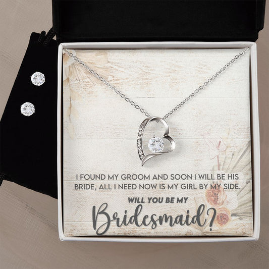 Bridesmaid Proposal Necklace - Bridal Jewelry - Heart Pendant Earring Set-[Heartfelt Family Gift]