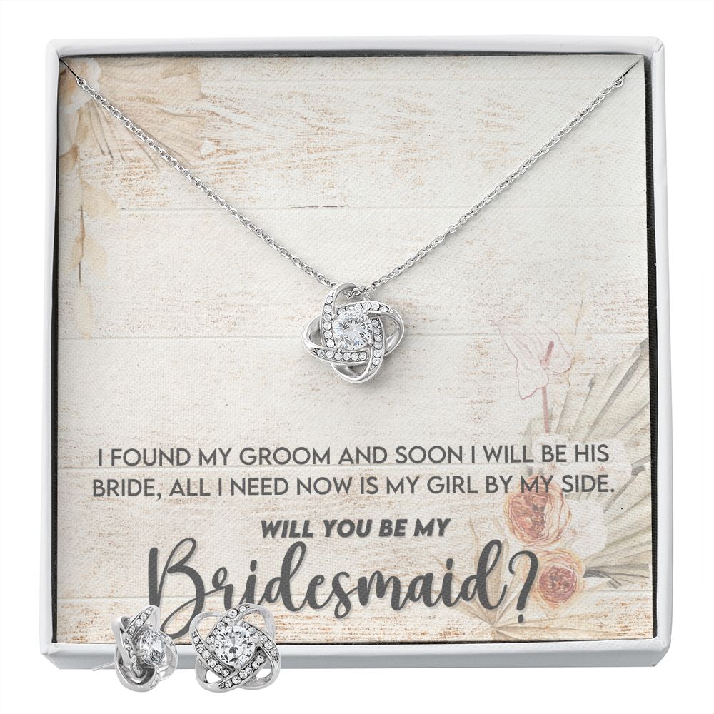 Bridesmaid Proposal Necklace - Bridal Jewelry - Love Knot Pendant Earring Set-[Heartfelt Family Gift]