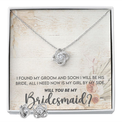Bridesmaid Proposal Necklace - Bridal Jewelry - Love Knot Pendant Earring Set-[Heartfelt Family Gift]
