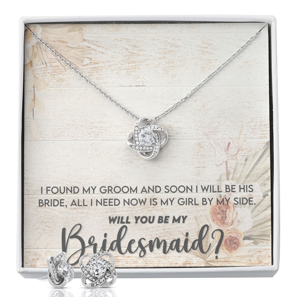 Bridesmaid Proposal Necklace - Bridal Jewelry - Love Knot Pendant Earring Set-[Heartfelt Family Gift]