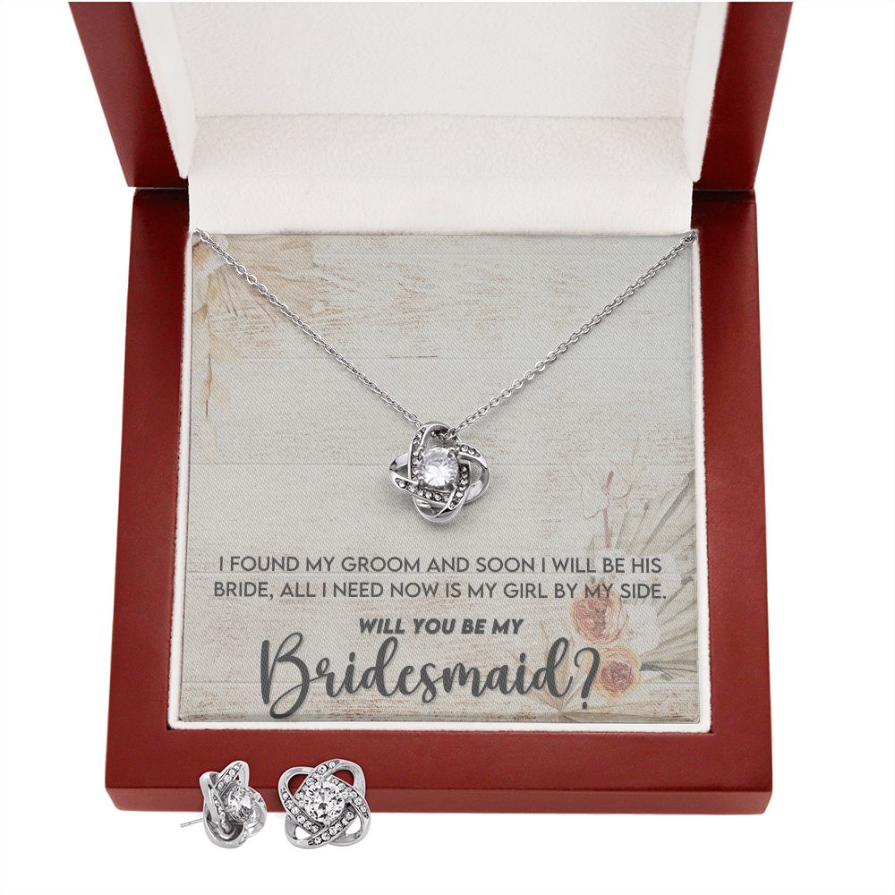 Bridesmaid Proposal Necklace - Bridal Jewelry - Love Knot Pendant Earring Set-[Heartfelt Family Gift]