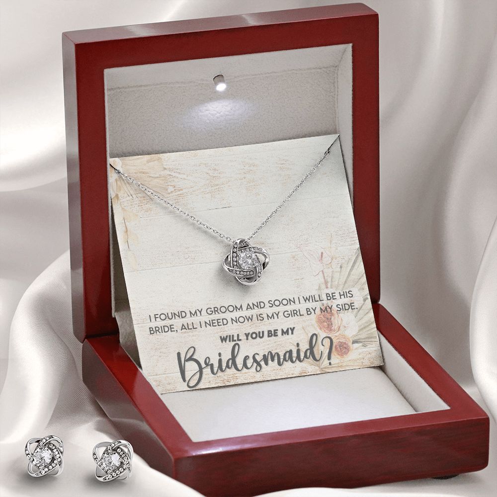 Bridesmaid Proposal Necklace - Bridal Jewelry - Love Knot Pendant Earring Set-[Heartfelt Family Gift]