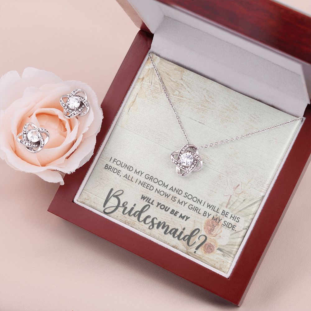 Bridesmaid Proposal Necklace - Bridal Jewelry - Love Knot Pendant Earring Set-[Heartfelt Family Gift]