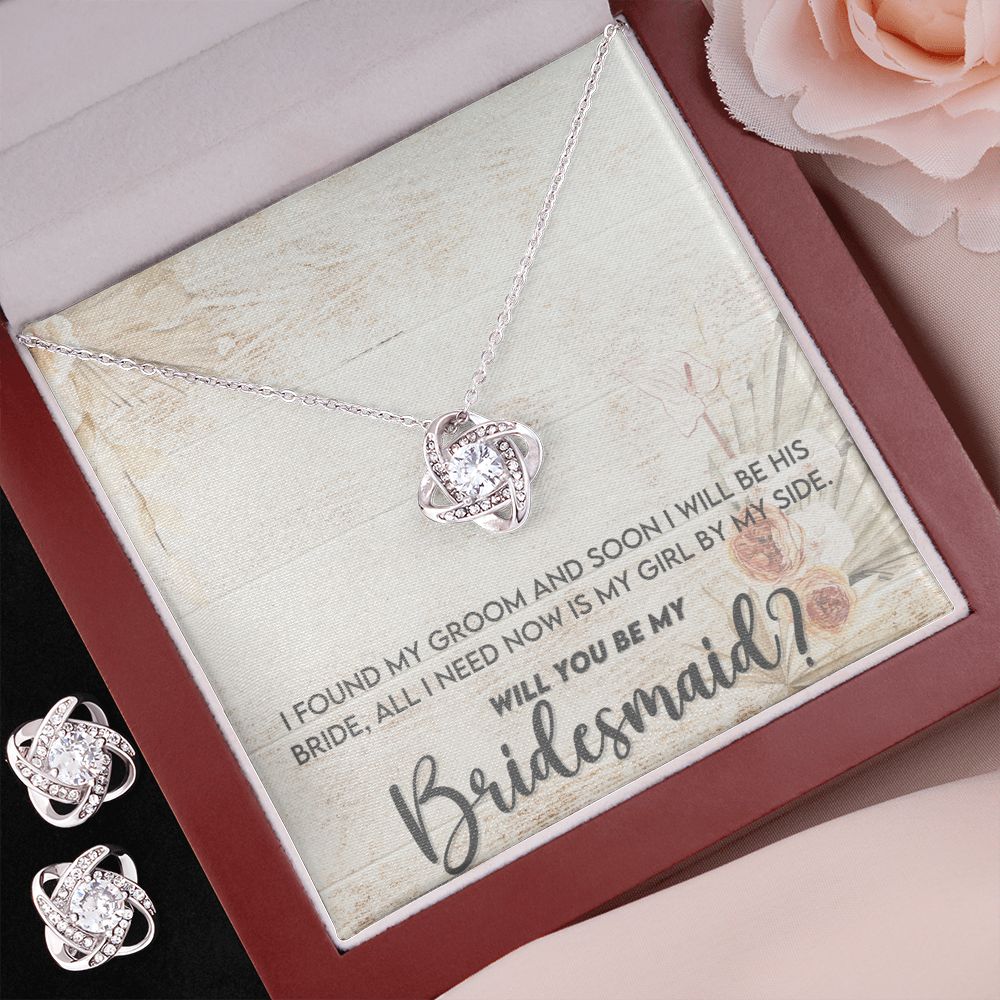 Bridesmaid Proposal Necklace - Bridal Jewelry - Love Knot Pendant Earring Set-[Heartfelt Family Gift]