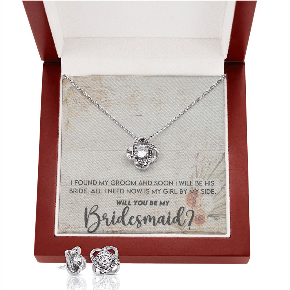 Bridesmaid Proposal Necklace - Bridal Jewelry - Love Knot Pendant Earring Set-[Heartfelt Family Gift]