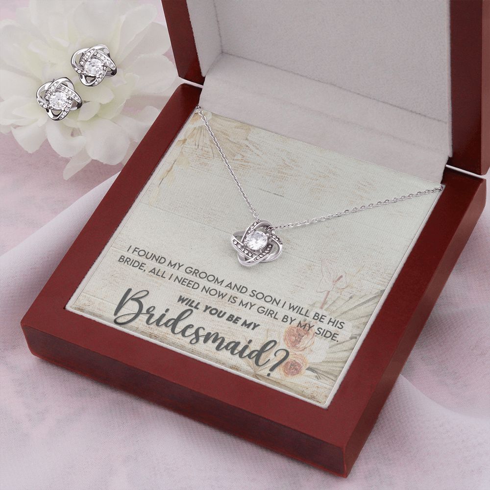 Bridesmaid Proposal Necklace - Bridal Jewelry - Love Knot Pendant Earring Set-[Heartfelt Family Gift]