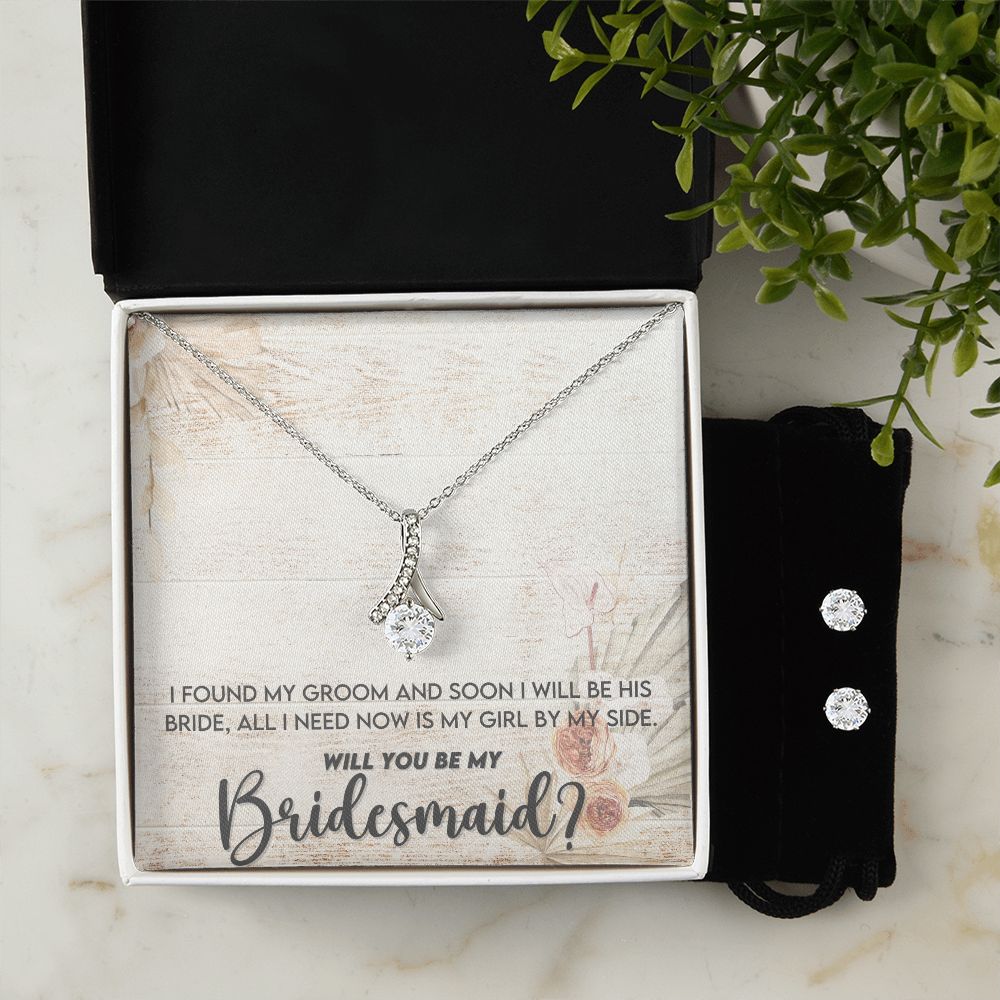 Bridesmaid Proposal Necklace - Bridal Jewelry - Ribbon Pendant Earring Set-[Heartfelt Family Gift]