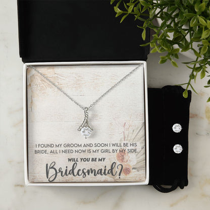 Bridesmaid Proposal Necklace - Bridal Jewelry - Ribbon Pendant Earring Set-[Heartfelt Family Gift]