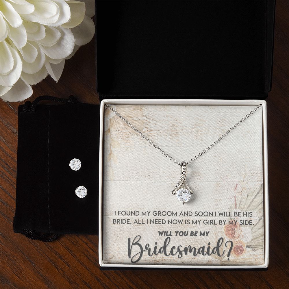 Bridesmaid Proposal Necklace - Bridal Jewelry - Ribbon Pendant Earring Set-[Heartfelt Family Gift]
