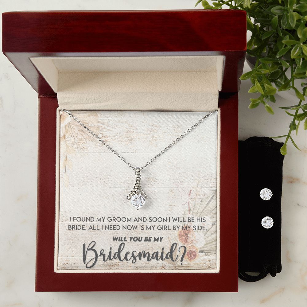 Bridesmaid Proposal Necklace - Bridal Jewelry - Ribbon Pendant Earring Set-[Heartfelt Family Gift]