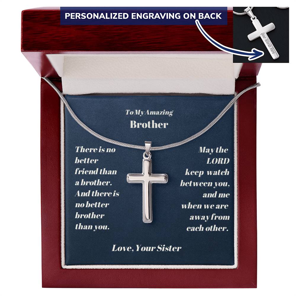Brother Personalized Cross Necklace-[Heartfelt Family Gift]