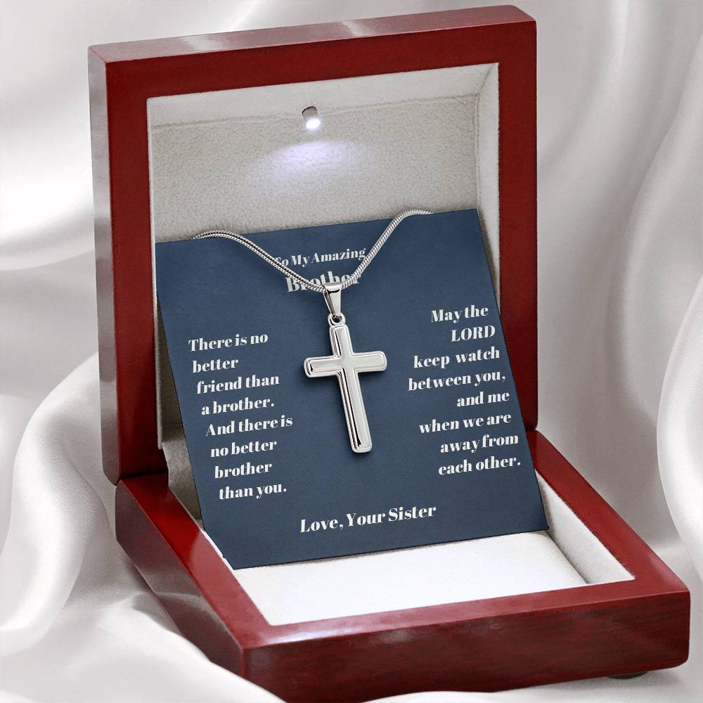 Brother Personalized Cross Necklace-[Heartfelt Family Gift]