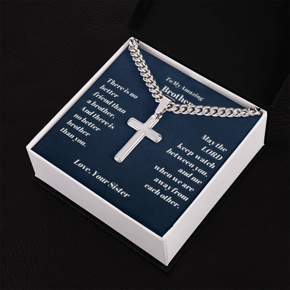 Brother Personalized Cross Necklace on Cuban Chain-[Heartfelt Family Gift]