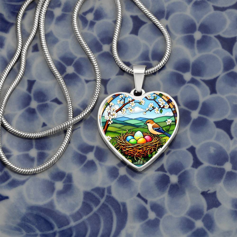 Floral Bird Nest Necklace with Engraving