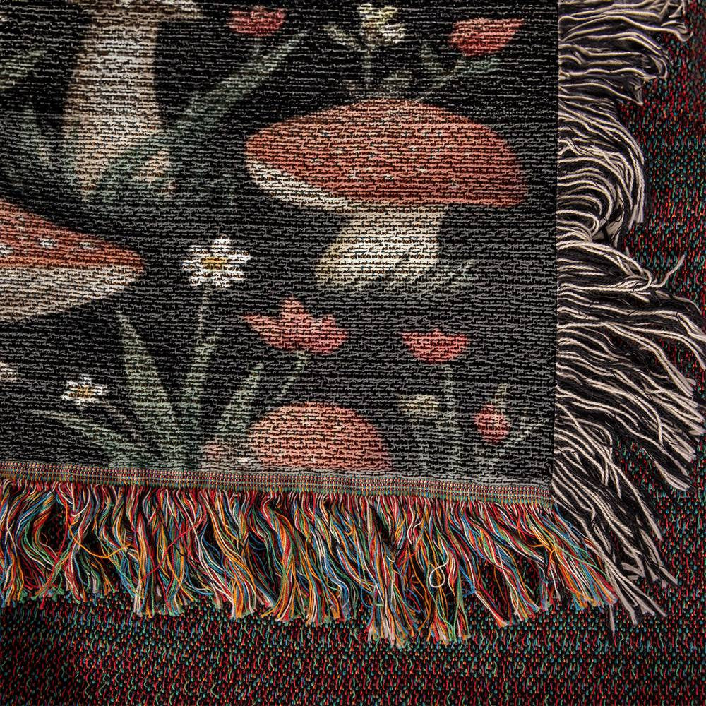 Cottagecore Mushroom and Dragonfly Woven Blanket-[Heartfelt Family Gift]