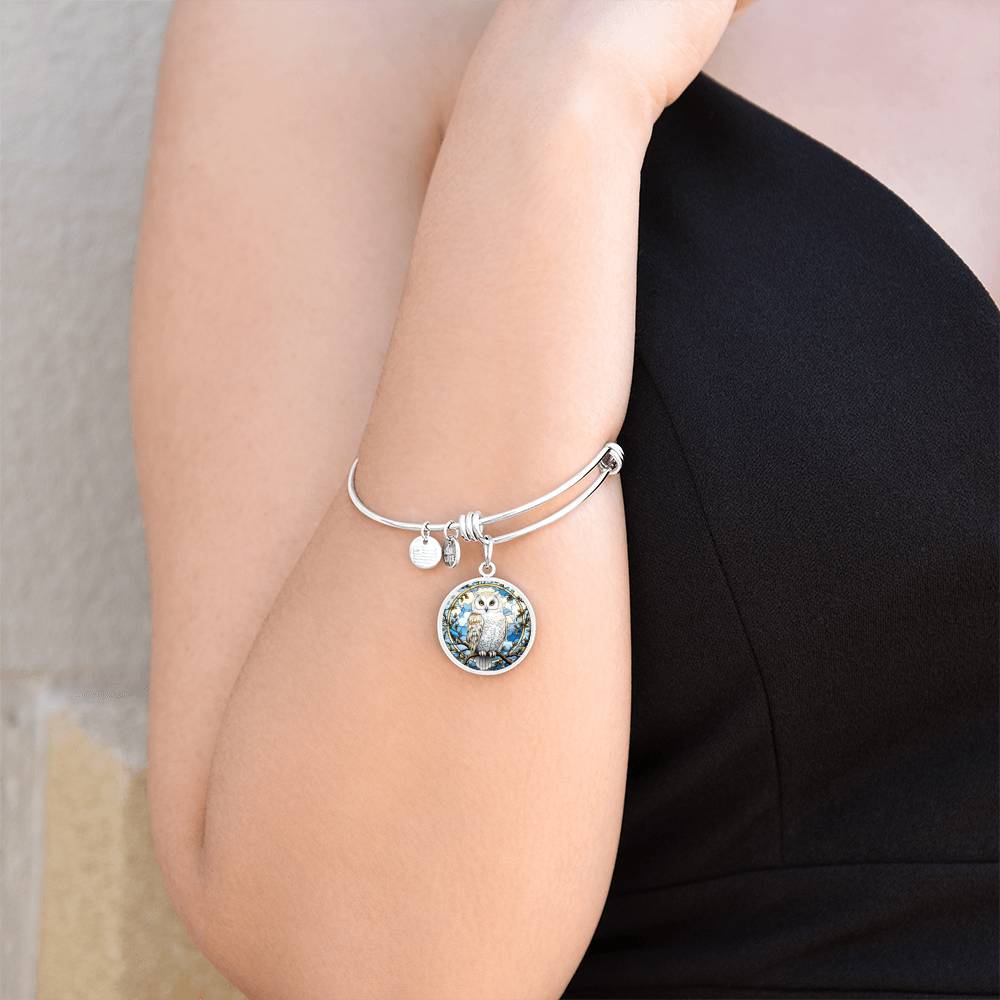 Snowy Owl Engraved Necklace or Bracelet in Gold or SIlver