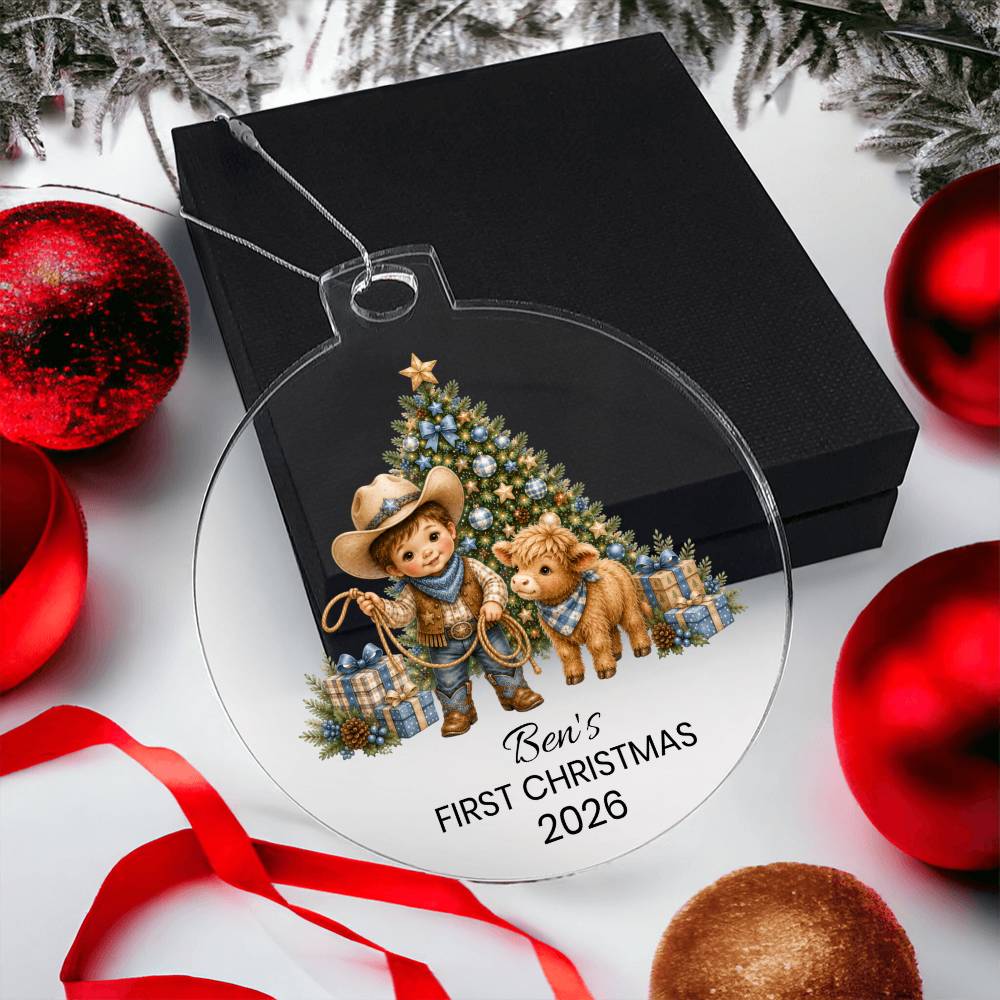 Highland Cow Cowboy Christmas Ornament
