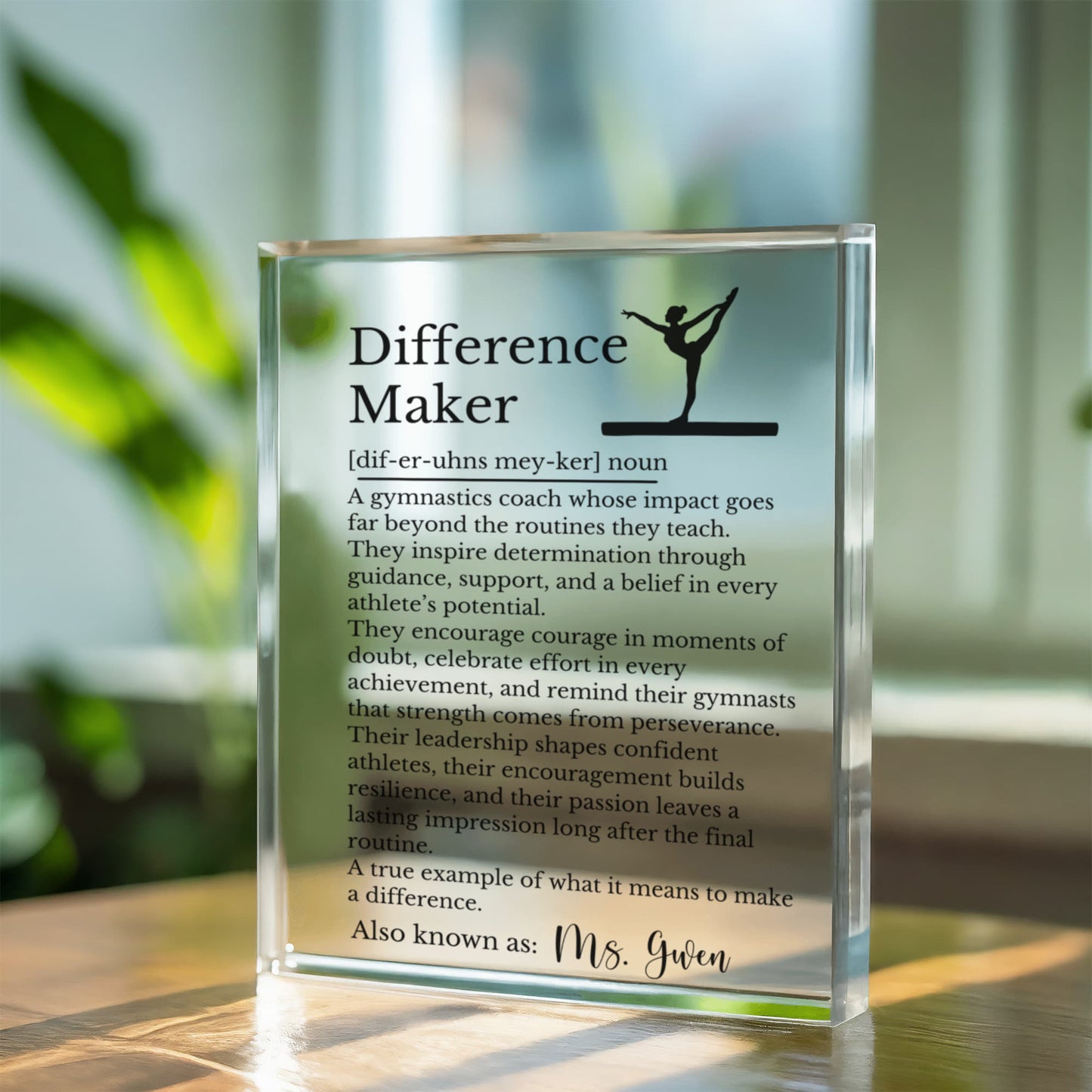 Gymnastics Coach Difference Maker Plaque