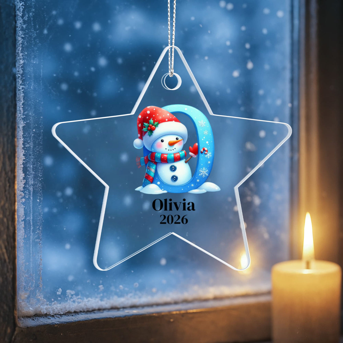 Snowman Initial Star Ornament