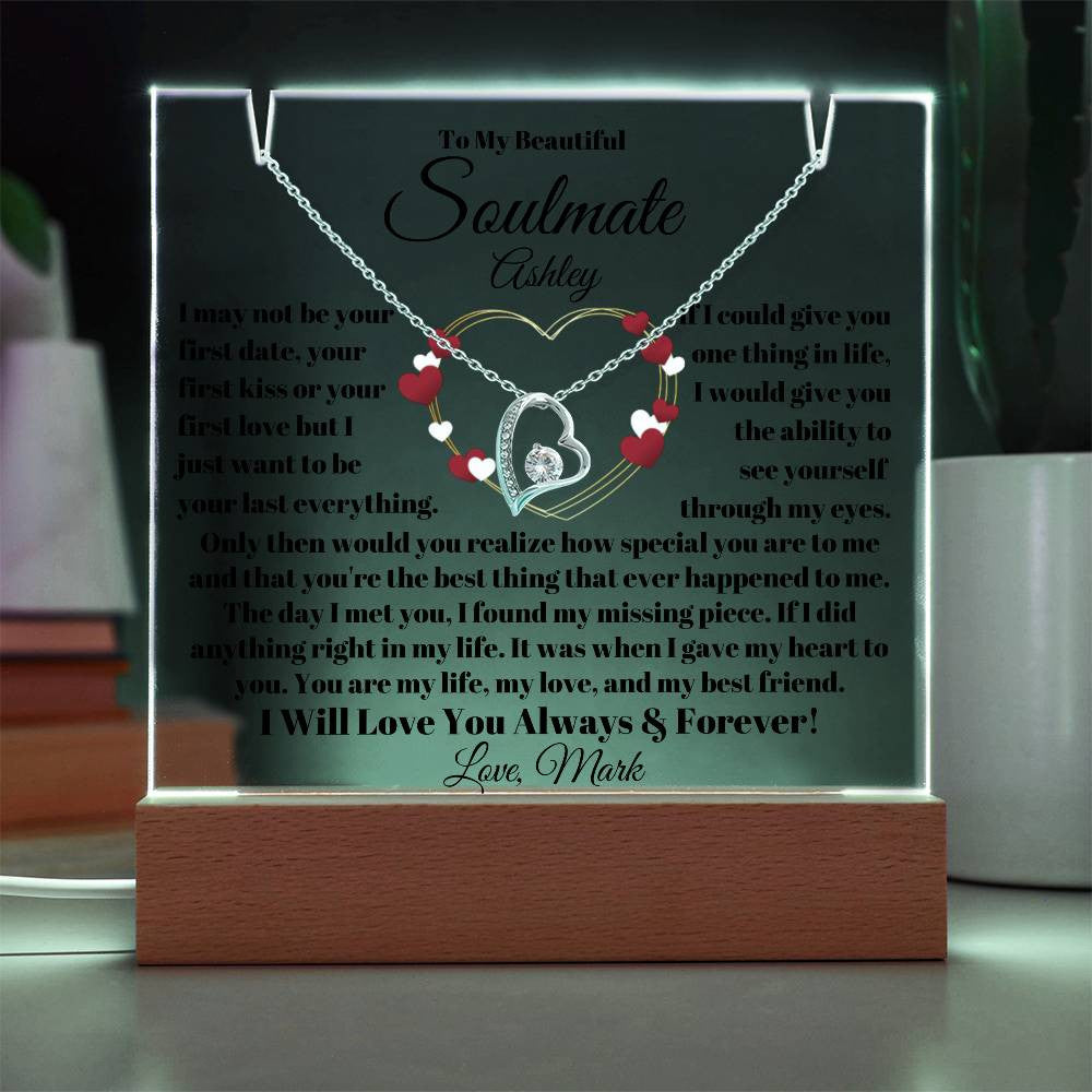 Soulmate Acrylic Heart Necklace & Plaque Gift Set-[Heartfelt Family Gift]