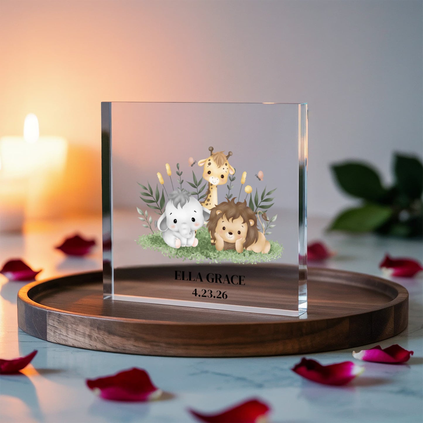 Safari Animals Acrylic Block, Personalized Nursery Decor