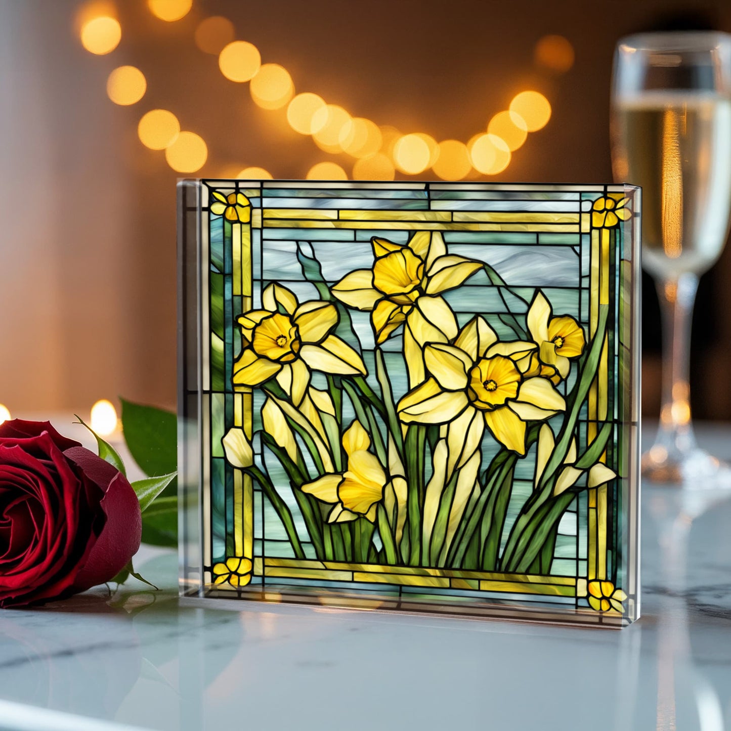 Daffodil Flower Stained Glass Acrylic Plaque