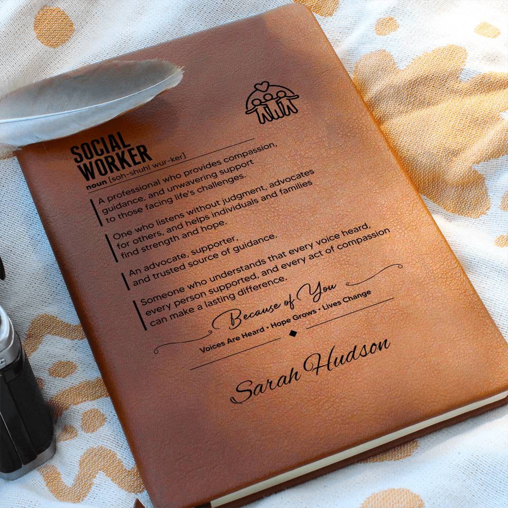 Personalized Social Worker Journal, Vegan Leather Notebook, Retirement Gift for Coworker, Graduation Present