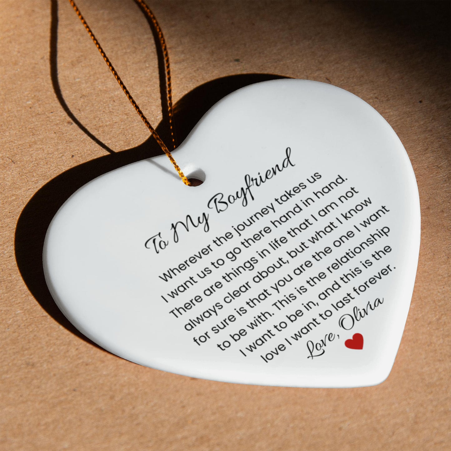 Romantic Ceramic Ornament Gift for Boyfriend, Anniversary Gift, First Christmas Keepsake, Engagement gift, Birthday Present