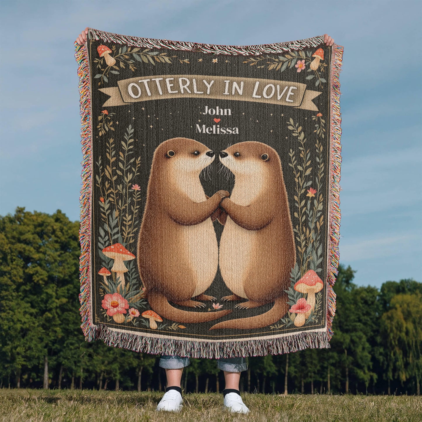 Otterly In Love Couple Otter Woven Blanket-[Heartfelt Family Gift]