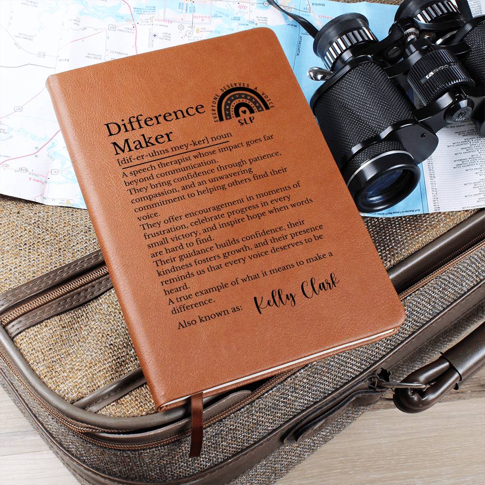 Speech Language Pathologist Gift, Leather Journal, Difference Maker Keepsake, Personalized SLP Notebook, Vegan Leather Diary, Appreciation