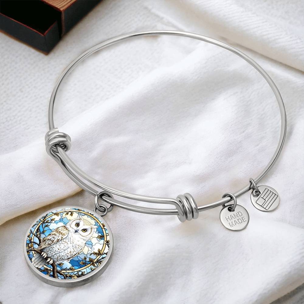 Snowy Owl Engraved Necklace or Bracelet in Gold or SIlver