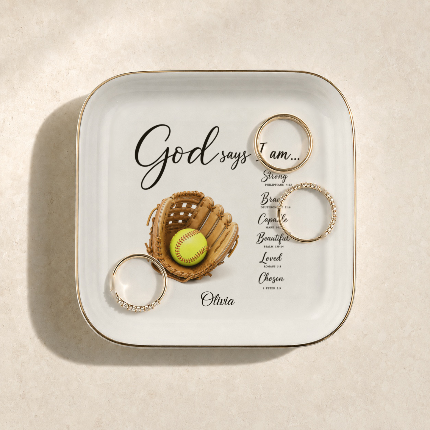 Softball Christian Jewelry Dish Trinket Tray