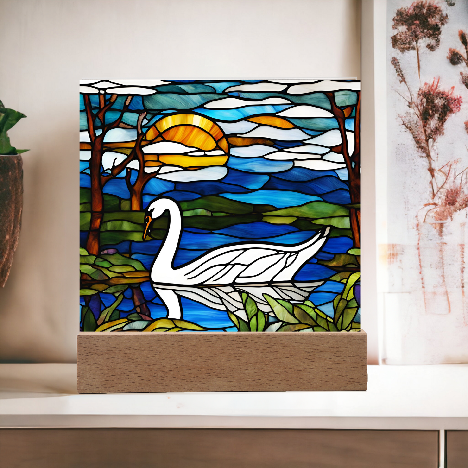Swan Lake Scene Acrylic Square Plaque-[Heartfelt Family Gift]