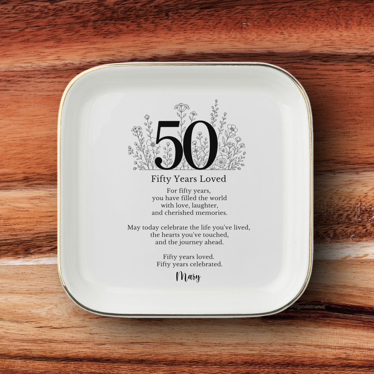 50th Birthday Jewelry Ring Dish