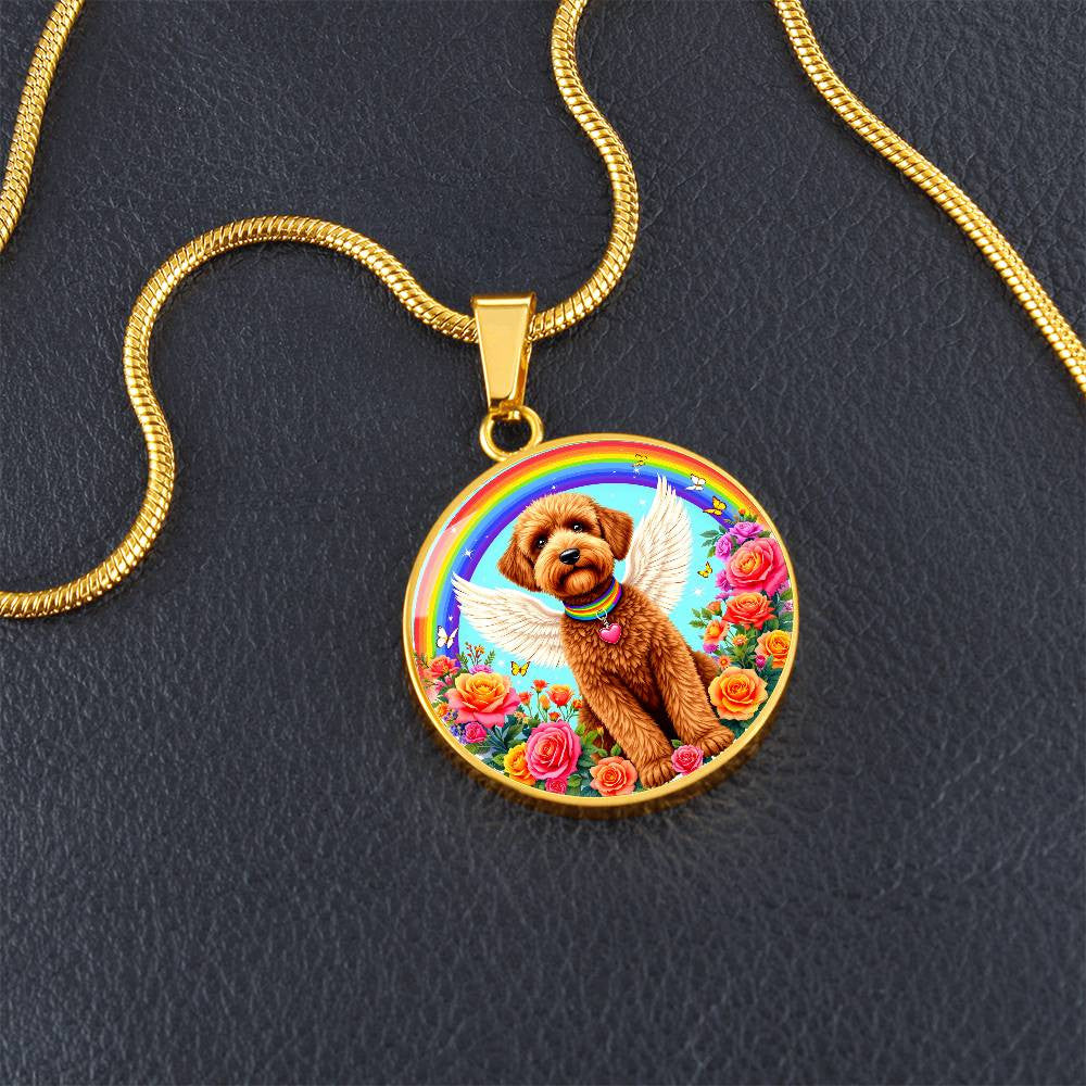 Brown Poodle Angel Rainbow Bridge Memorial Necklace with Engraving-[Heartfelt Family Gift]