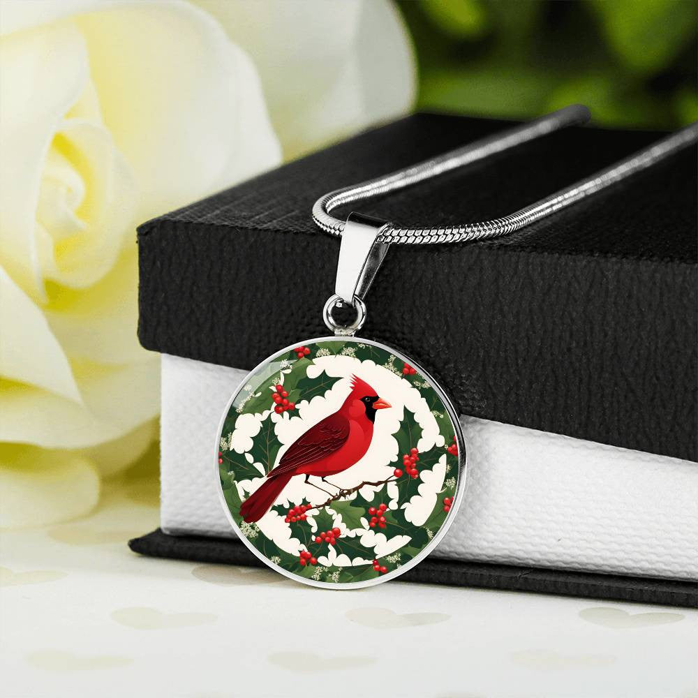 Cardinal and Hollyberry Necklace December Birthday Christmas Pendant-[Heartfelt Family Gift]